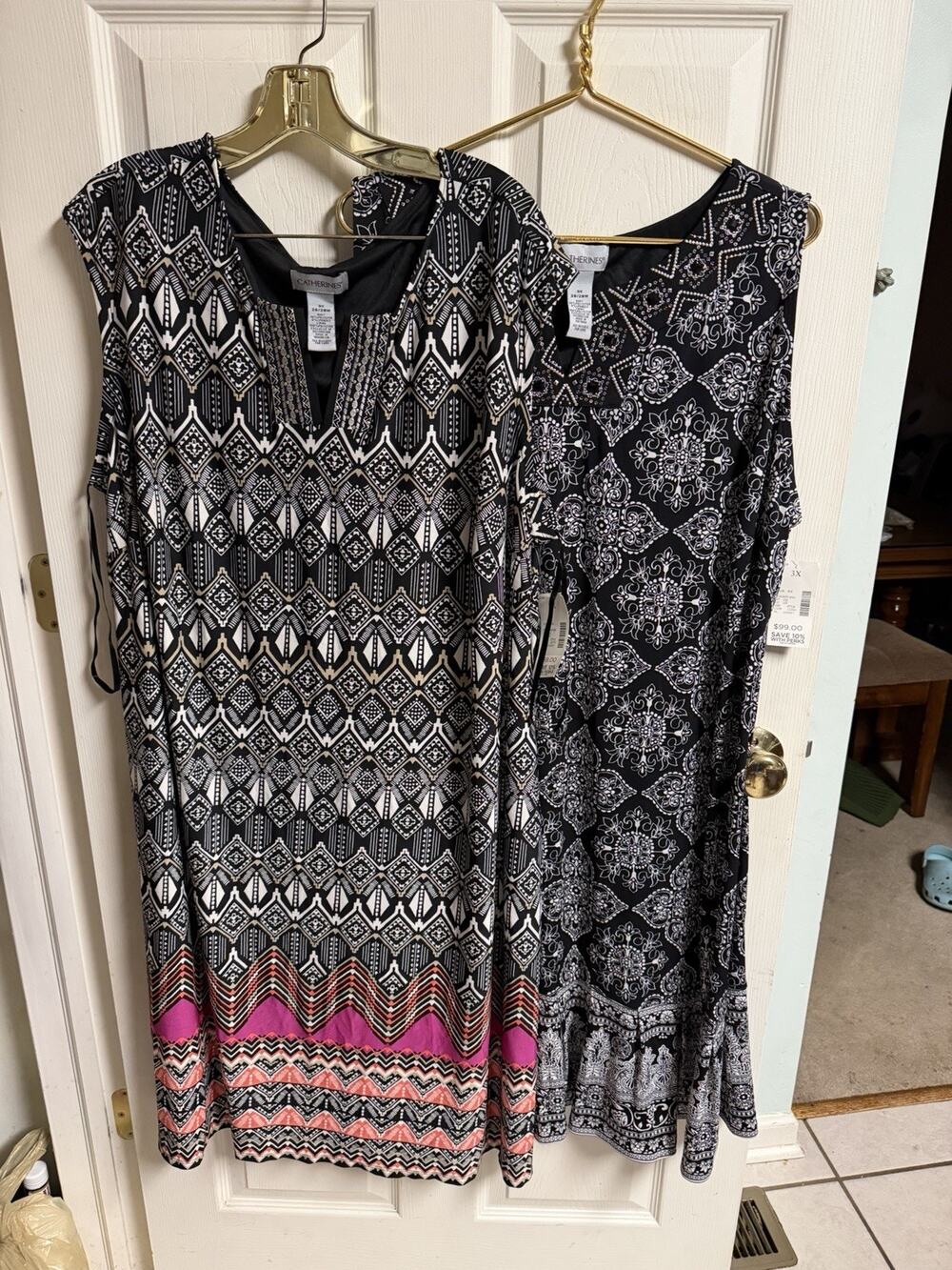 5 Lot Catherines Multi Print Art Black Dress Plus 3xl Abstract 56x39 New Stretch